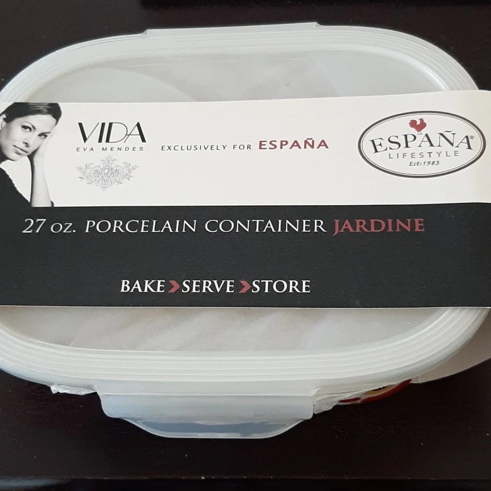 VIDA Eva Mendes Porcelain Container with Red and Black Floral Design